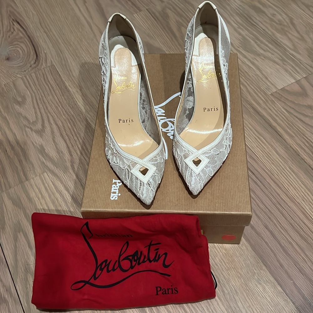 Christian Louboutin Lace Satin Heels - Neoalto 85, Size 37